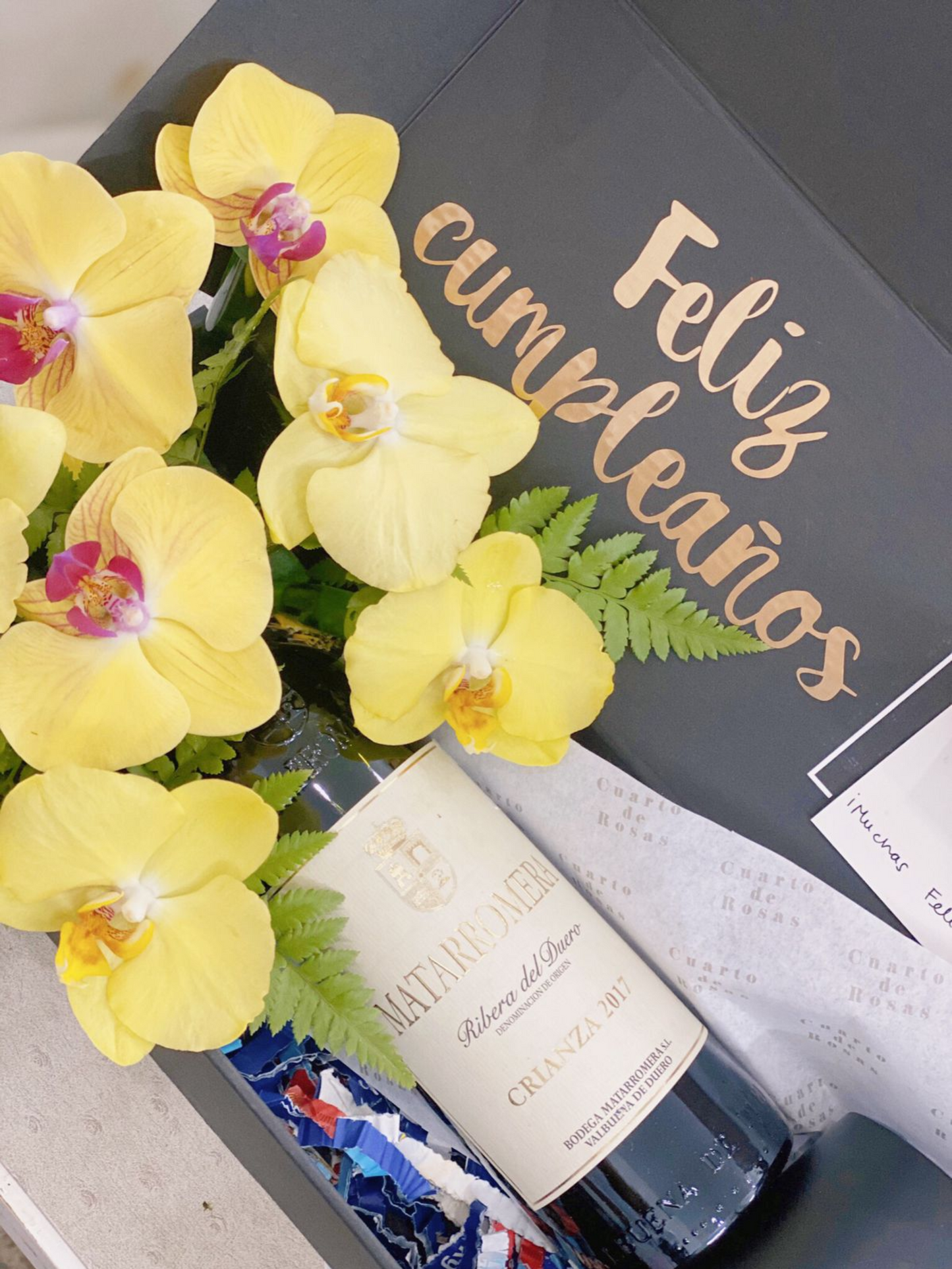 Cofre orquídeas + vino