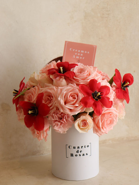 Petite rosas + 10 tulipanes
